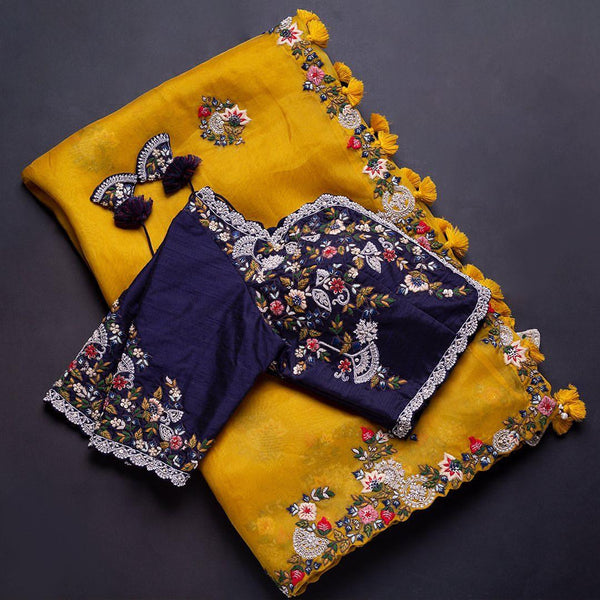 Rich Look Yellow Colored Women’s Rangoli Silk Saree With Blouse