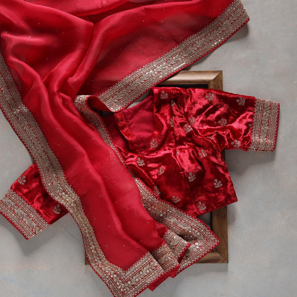 Red Colour Rangoli Silk Embroidery And Thread Work Saree With Blouse