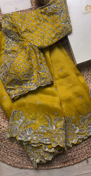 Yellow Colour Organaza Sequence Embroidery Work Saree With Blouse