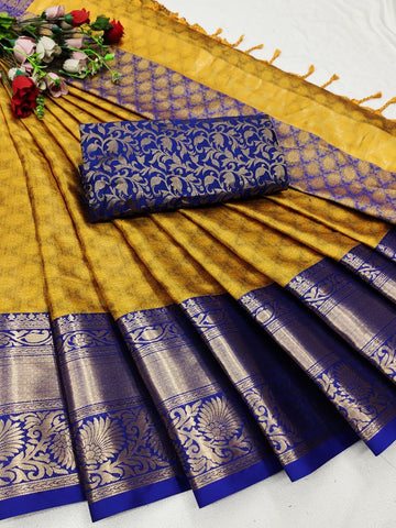 Quintessential Mustard Soft Silk Saree With Scintilla Blouse Piece