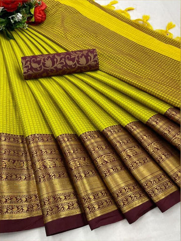 Profuse Mahendi Soft Silk Saree With Improbable Blouse Piece