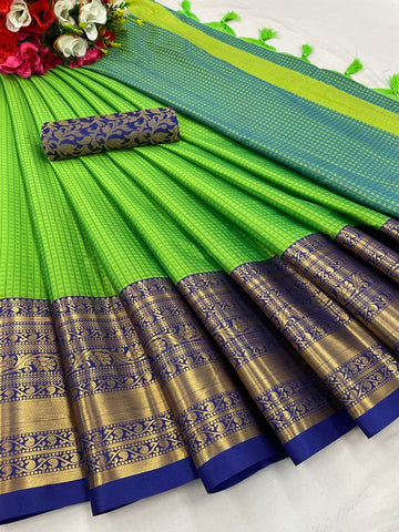 Glittering Parrot Soft Silk Saree With Smashing Blouse Piece
