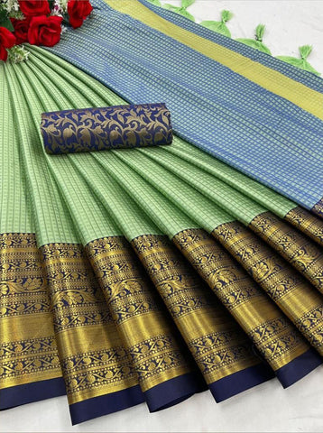 Super classy Pista Soft Silk Saree With Exquisite Blouse Piece