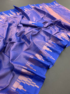 Outstanding Royal Blue Soft Silk Saree With Staring Blouse Piece