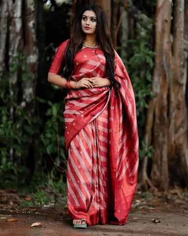 Outstanding Red Soft Silk Saree with Unique Blouse Piece