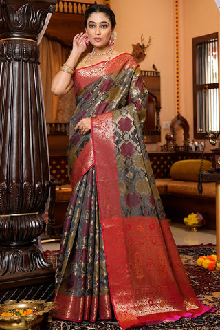 Innovative Green Organza Silk Saree With Elegant Blouse Piece