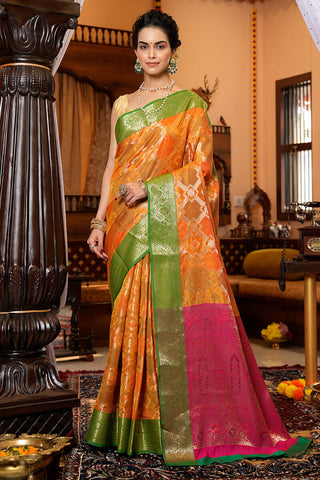 Precious Orange Organza Silk Saree With Sophisticated Blouse Piece
