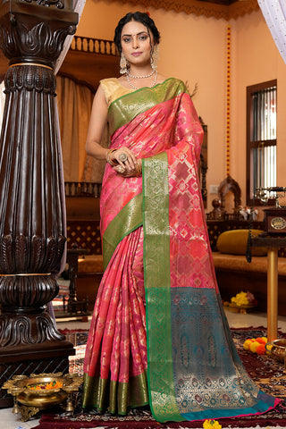 Energetic Pink Organza Silk Saree With Capricious Blouse Piece