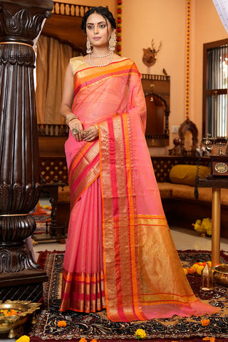 Woebegone Pink Soft Silk Saree With Proficient Blouse Piece