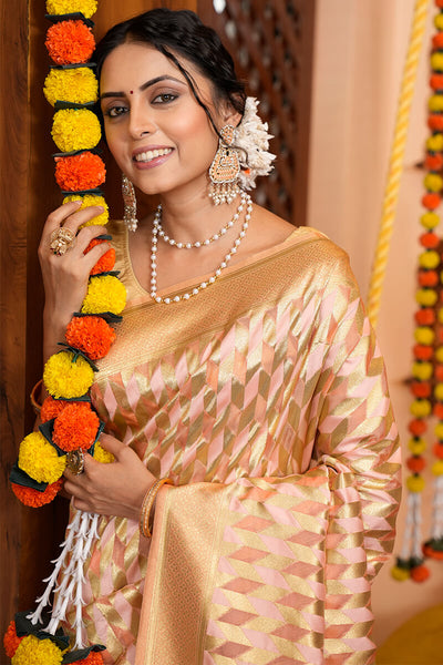 Denouement Beige Organza Silk Saree With Incredible Blouse Piece