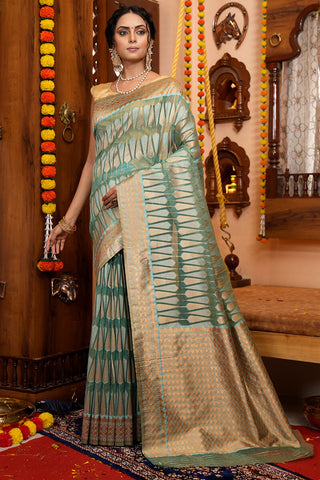 Unequalled Rama Organza Silk Saree With Snappy Blouse Piece