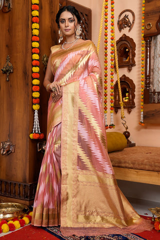 Tempting Pink Organza Silk Saree With Smashing Blouse Piece