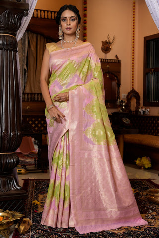 Serendipity Green Linen Cotton Silk Saree With Lissome Blouse Piece