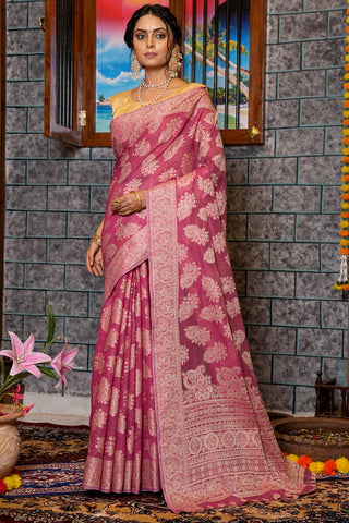 Enticing Dark Pink Linen Silk Saree With Fugacious Blouse Piece