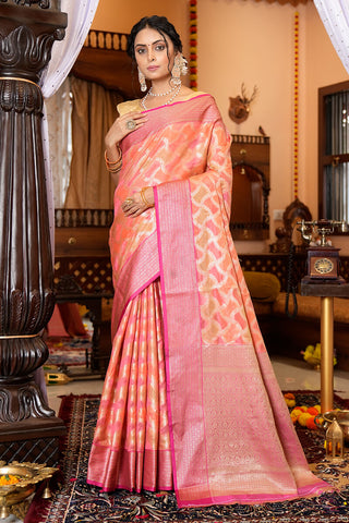 Efflorescence Pink Organza Silk Saree With Fantabulous Blouse Piece