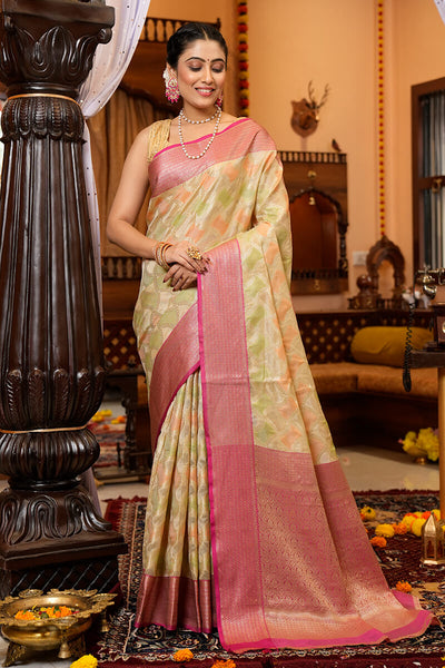 Cynosure Pista Organza Silk Saree With Prodigal Blouse Piece