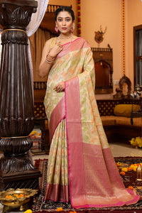 Cynosure Pista Organza Silk Saree With Prodigal Blouse Piece