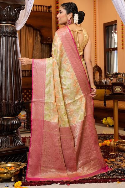 Cynosure Pista Organza Silk Saree With Prodigal Blouse Piece
