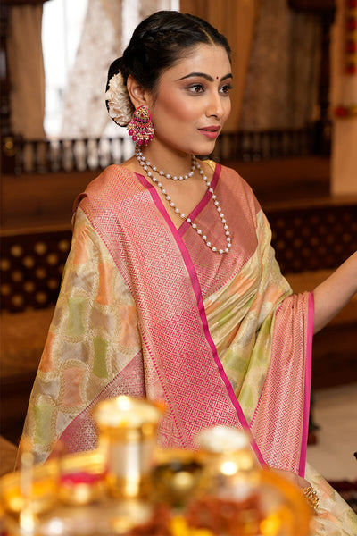 Cynosure Pista Organza Silk Saree With Prodigal Blouse Piece