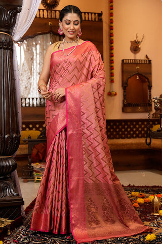 Flaunt Pink Soft Banarasi Silk Saree With Lissome Blouse Piece