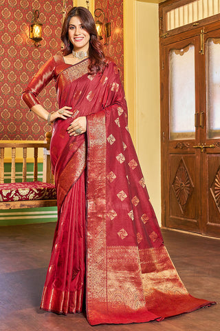 Sempiternal Maroon Soft Banarasi Silk Saree With Imaginative Blouse Piece