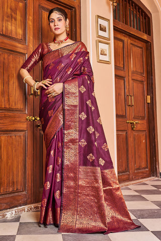 Incredible Purple Soft Banarasi Silk Saree With Propinquity Blouse Piece