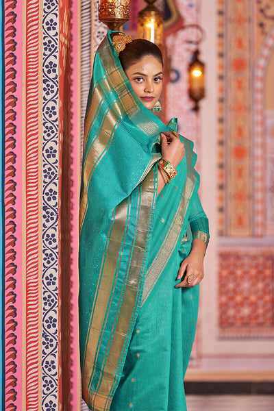 Scintilla Rama Linen Cotton Silk Saree With Lagniappe Blouse Piece
