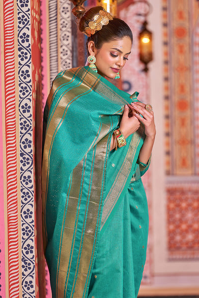 Scintilla Rama Linen Cotton Silk Saree With Lagniappe Blouse Piece