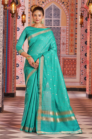 Scintilla Rama Linen Cotton Silk Saree With Lagniappe Blouse Piece