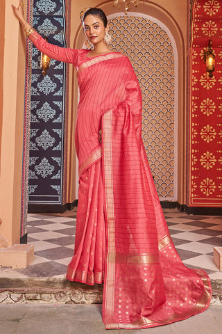 Radiant Tomato Linen Cotton Silk Saree With Smart Blouse Piece