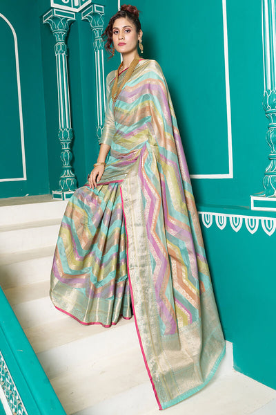 Jazzy Sky Organza Silk Saree With Stunner Blouse Piece