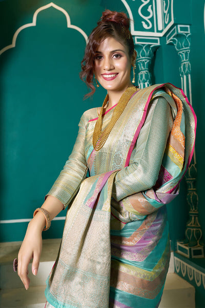 Jazzy Sky Organza Silk Saree With Stunner Blouse Piece