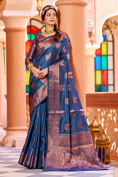 Pleasant Navy Blue Soft Banarasi Silk Saree With Designer Blouse Piece