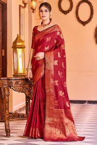 Entrancing Red Soft Banarasi Silk Saree With Refreshing Blouse Piece
