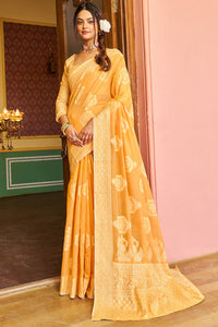 Imaginative Yellow Linen Silk Saree With Petrichor Blouse Piece