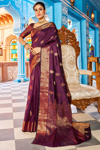 Unique Purple Banarasi Silk Saree With Outstanding Blouse Piece