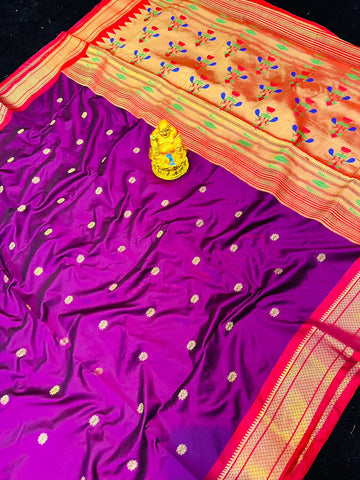 Unique Purple Paithani Silk Saree With Outstanding Blouse Piece