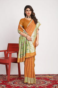 Invaluable Orange Paithani Silk Saree With Staring Blouse Piece
