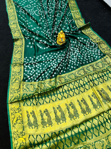 Marvellous Dark Green Banarasi Silk Saree With Innovative Blouse Piece