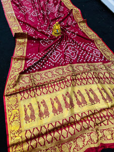 Flaunt Maroon Banarasi Silk Saree With Sensational Blouse Piece