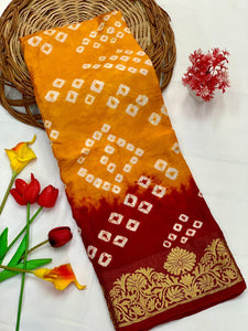 Redolent Orange Bandhani Silk Saree With Serendipity Blouse Piece