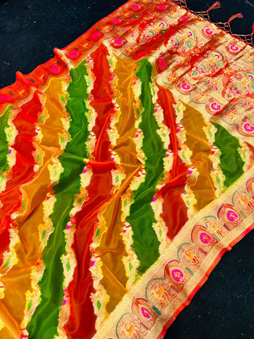 Jazzy Multicolor Orgeanza Silk Saree With Appealing Blouse Piece