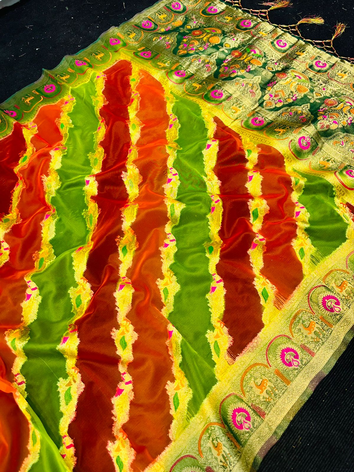 Radiant Multicolor Orgeanza Silk Saree With Opulent Blouse Piece