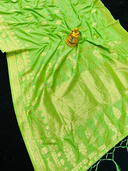 Luxuriant Parrot Banarasi Silk Saree With Tempting Blouse Piece