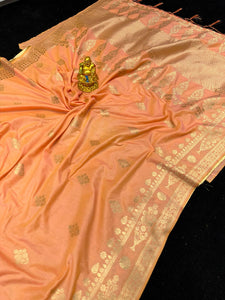 Transcendent Peach Banarasi Silk Saree With Magnificat Blouse Piece
