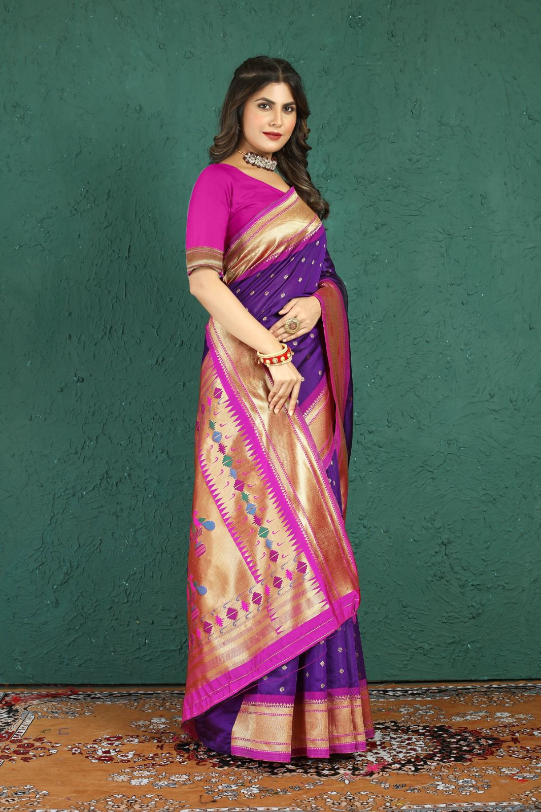 Charming Royal Purple Paithani Silk Saree With Beautiful Blouse Piece
