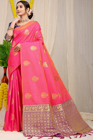 Glorious Pink Banarasi Silk Saree With Inspiring Blouse Piece