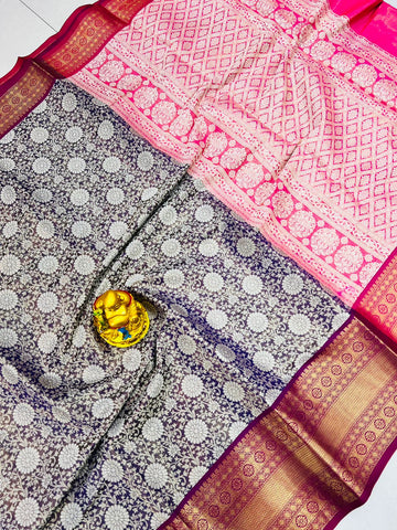 Stunner Purple Kanjivaram Silk With Fairytale Blouse Piece