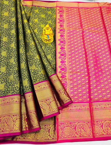 Elegant Black Kanjivaram Silk With Pretty Blouse Piece