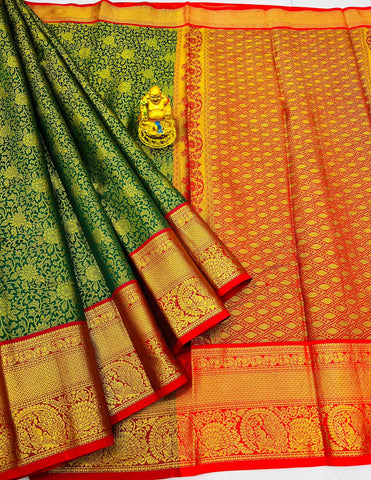 Sophisticated Sea Green Kanjivaram Silk With Energetic Blouse Piece